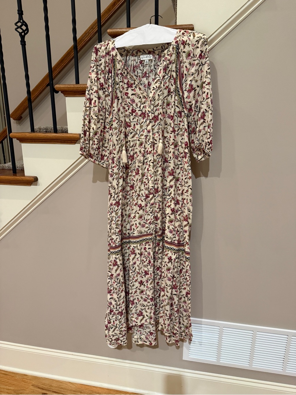 Wonderly Cream Maxi Dress with Burgundy Floral Print